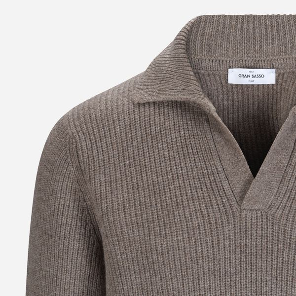 Rib Sweater Skipper Collar Wool - Taupe