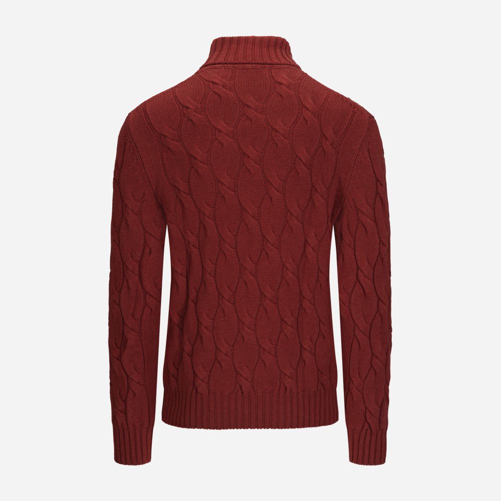 Turtle Neck Cable Cashmere-Wool - Red