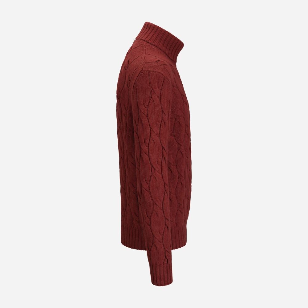 Turtle Neck Cable Cashmere-Wool - Red