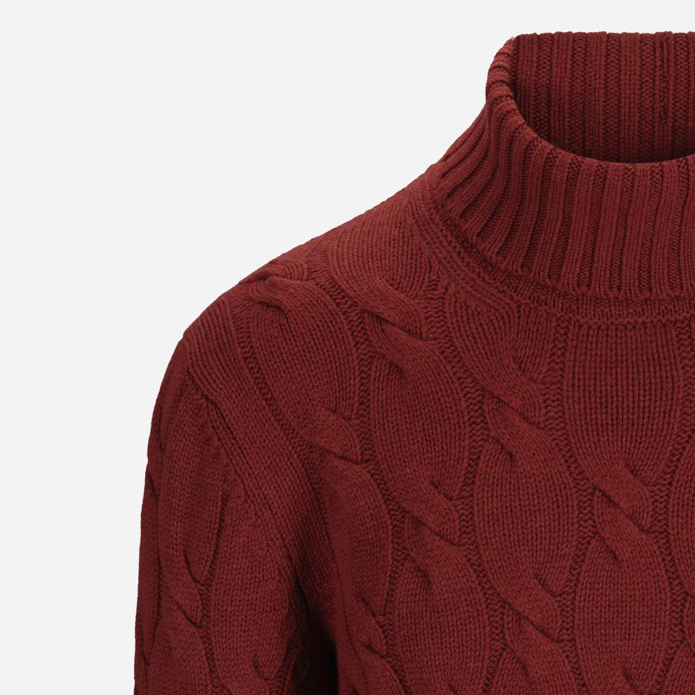 Turtle Neck Cable Cashmere-Wool - Red