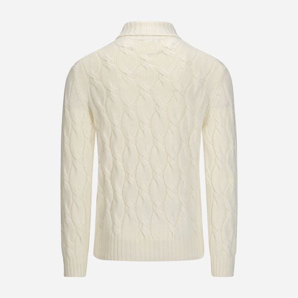 Turtle Neck Cable Cashmere-Wool - White