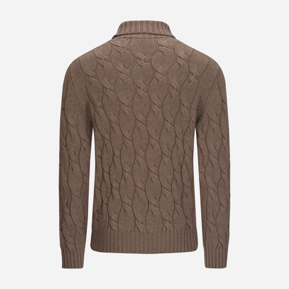 Turtle Neck Cable Cashmere-Wool - Brown