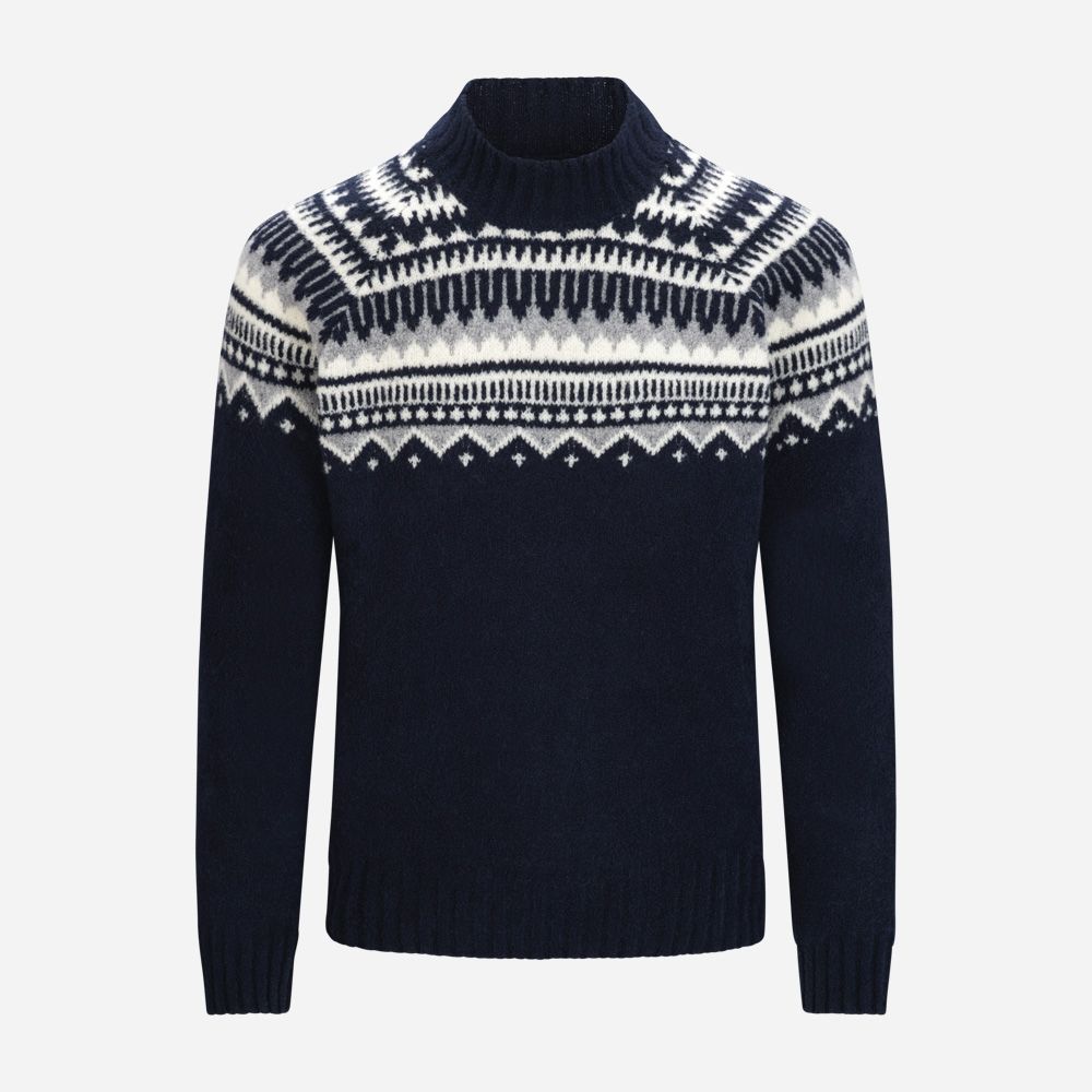 Mock Neck Fabric - Navy Pattern
