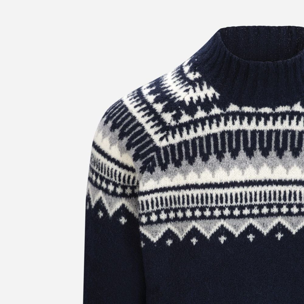 Mock Neck Fabric - Navy Pattern