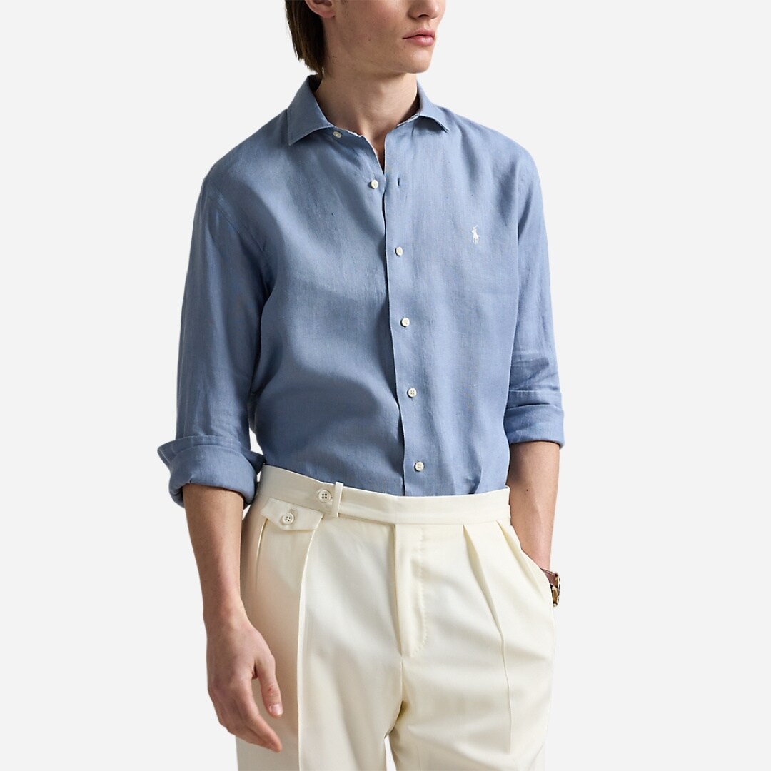 Slim Fit Linen Shirt - Channel Blue