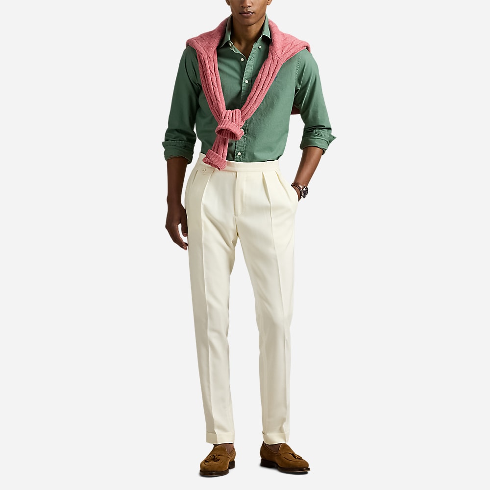 Slim Fit Garment-Dyed Oxford Shirt - Fatigue
