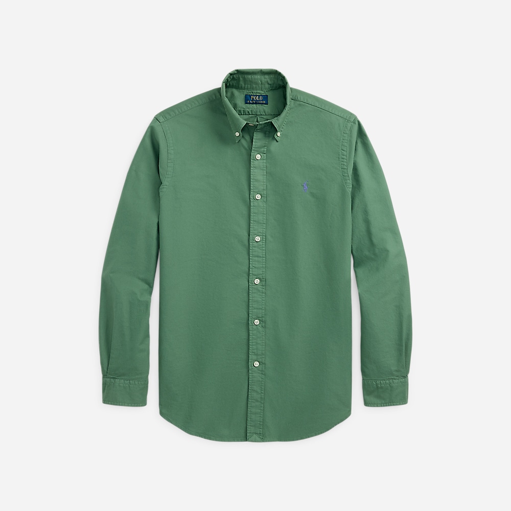 Slim Fit Garment-Dyed Oxford Shirt - Fatigue