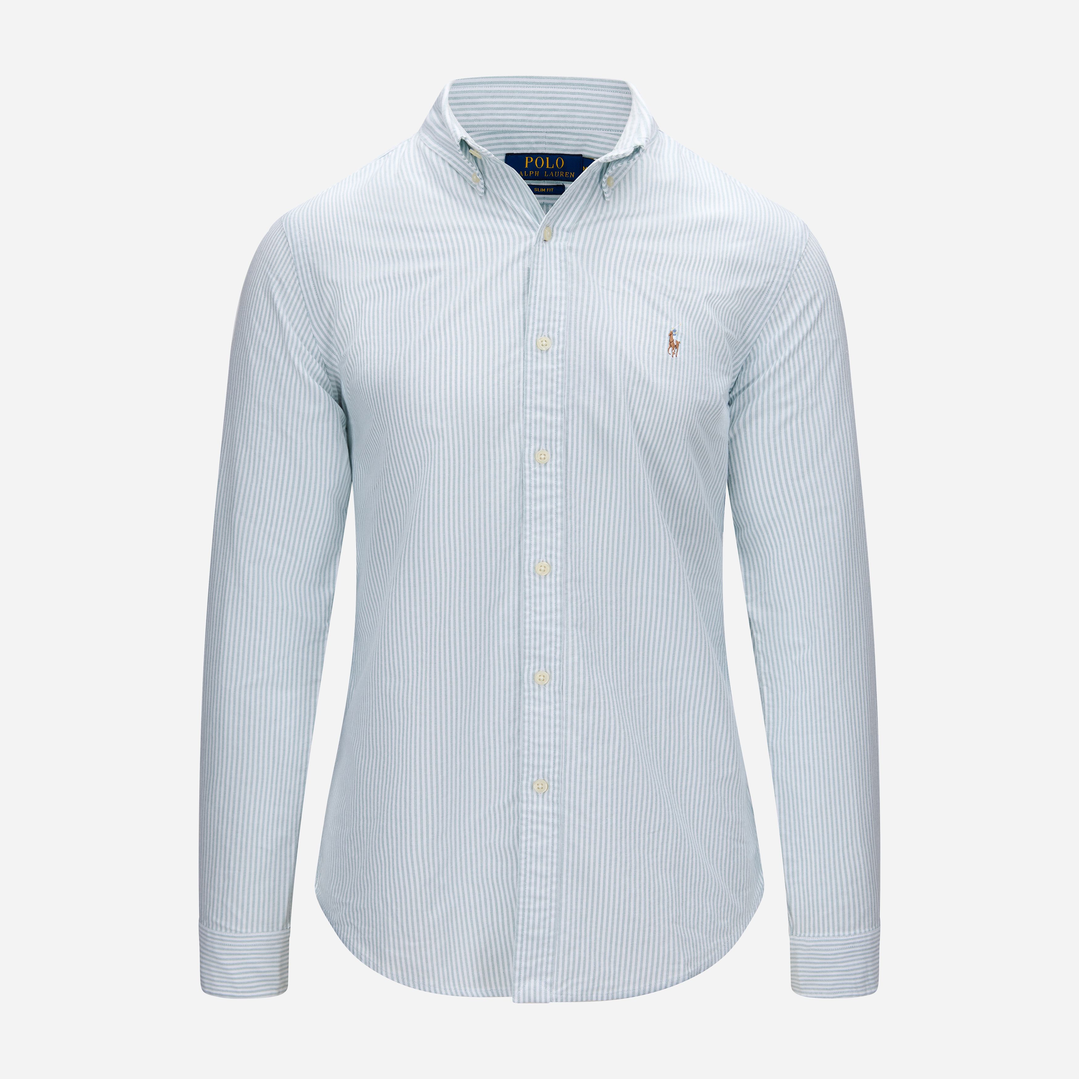 Slim Fit Striped Oxford Shirt - Lovat/White