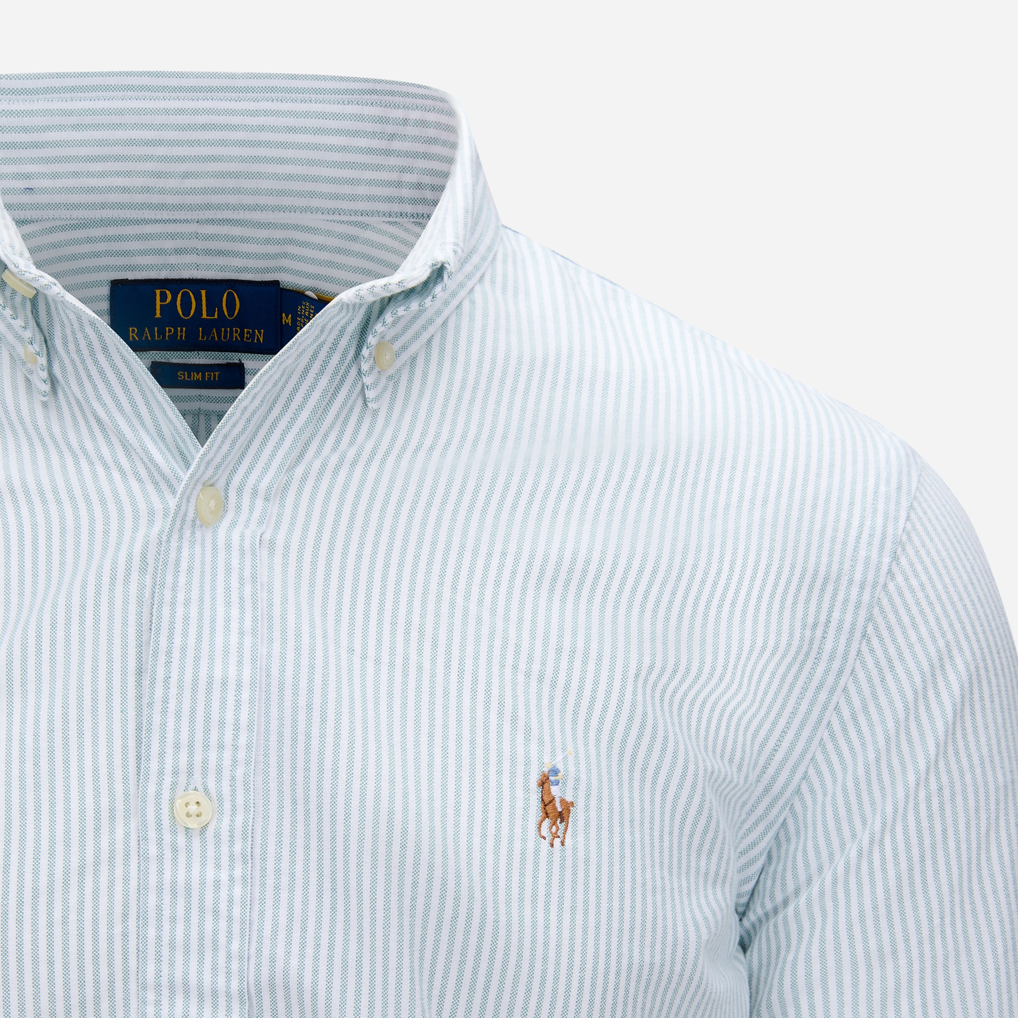 Slim Fit Striped Oxford Shirt - Lovat/White