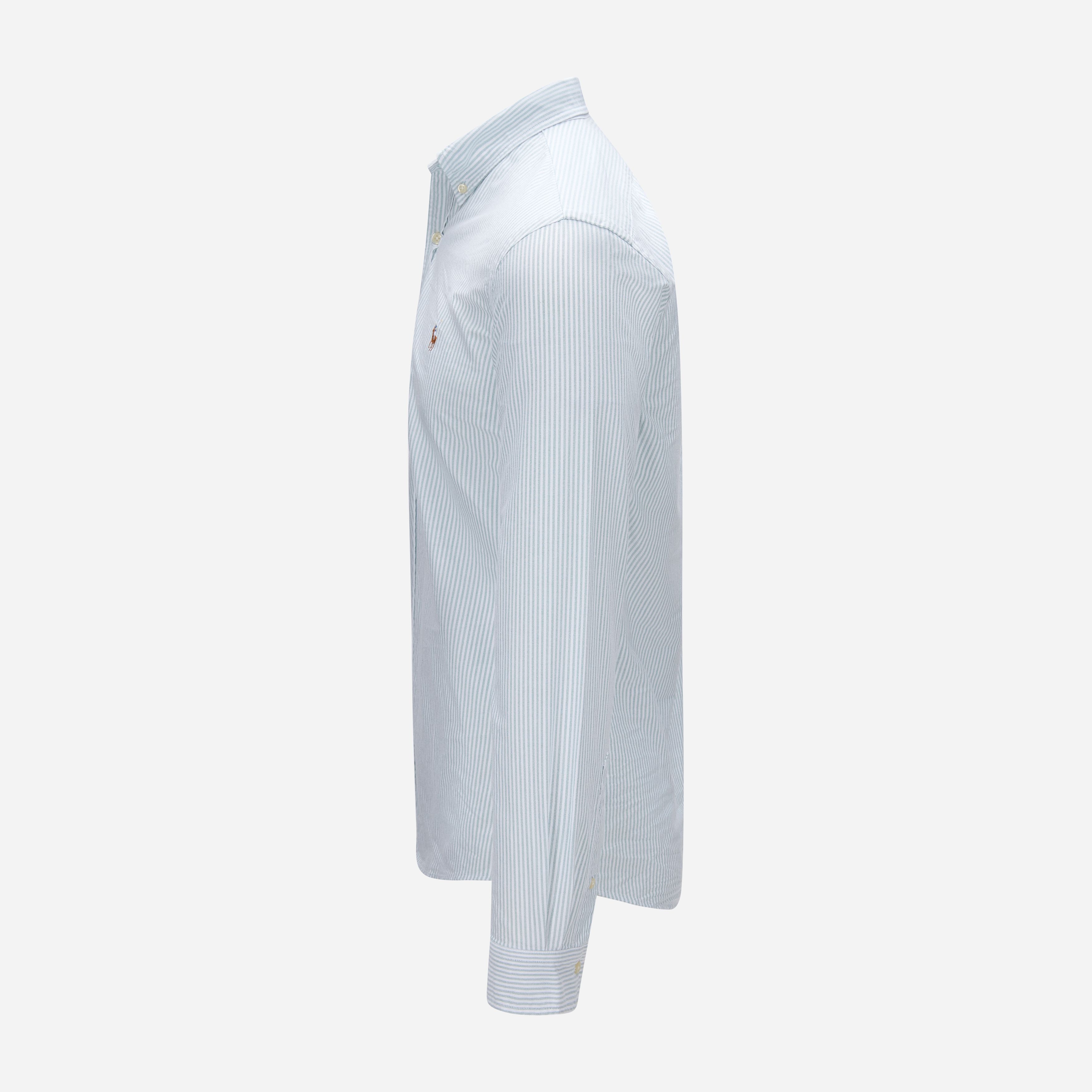 Slim Fit Striped Oxford Shirt - Lovat/White