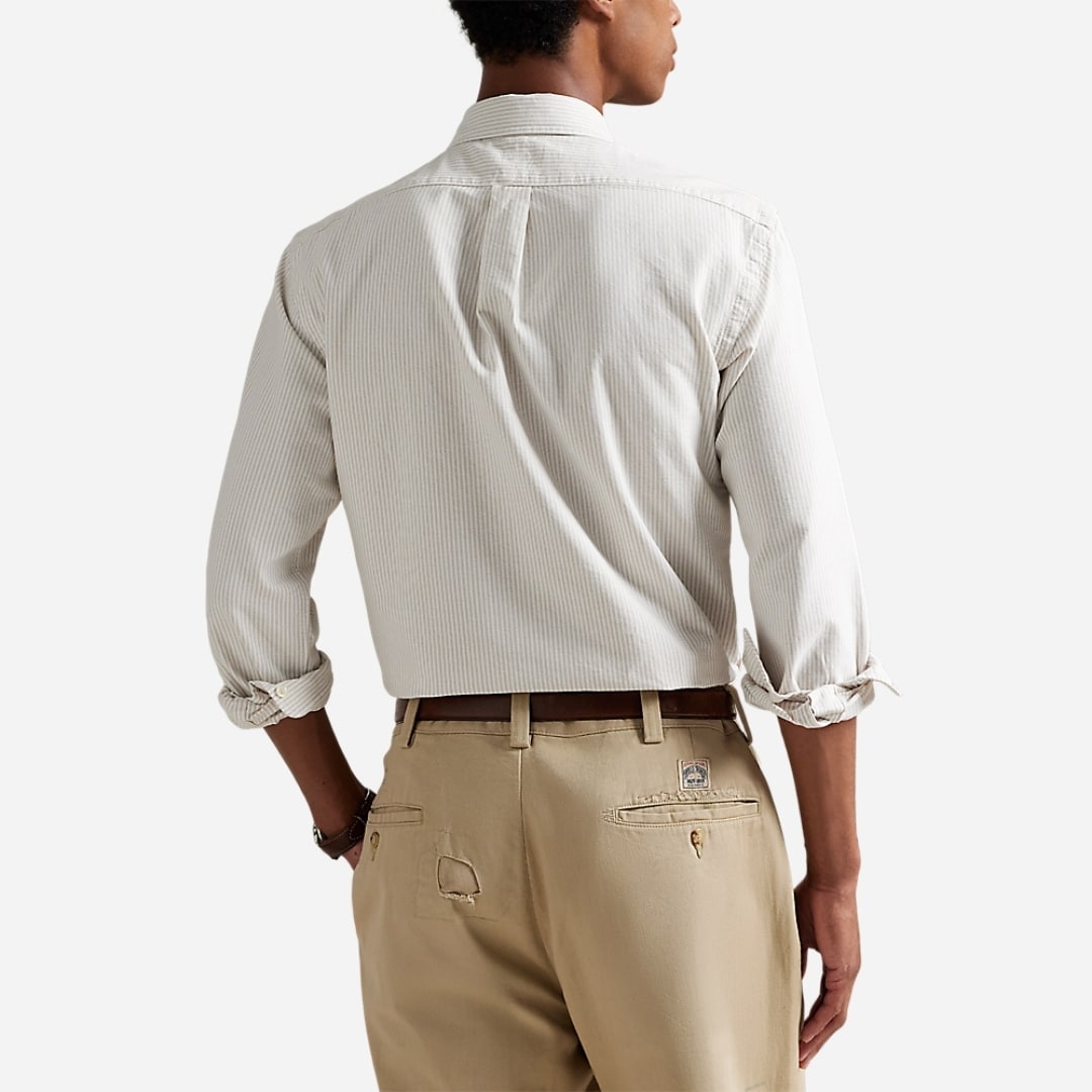 Custom Fit Striped Oxford Shirt - Coastal Beige/White