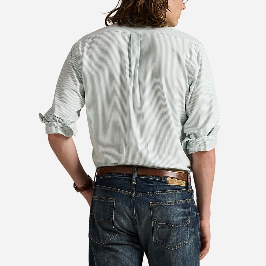 Custom Fit Striped Oxford Shirt - Lovat/White