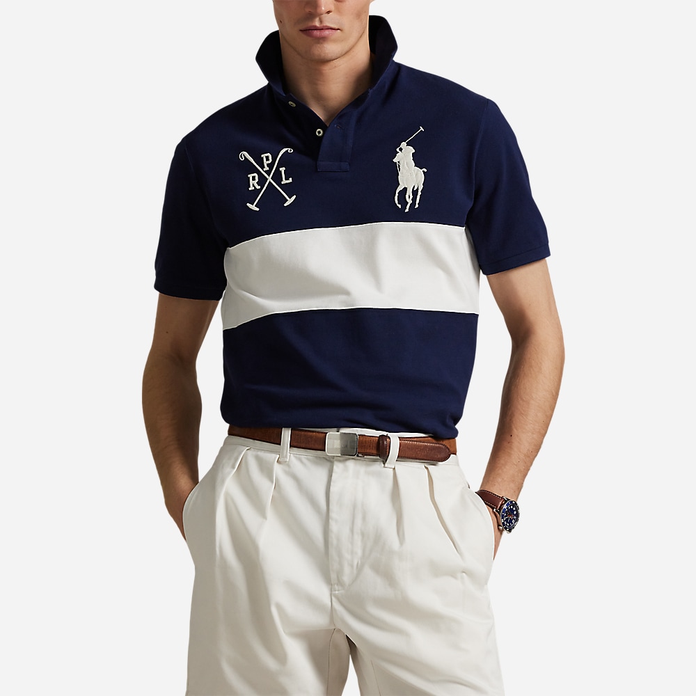 Custom Slim Fit Big Pony Mesh Polo Shirt - Newport Navy/Nevis