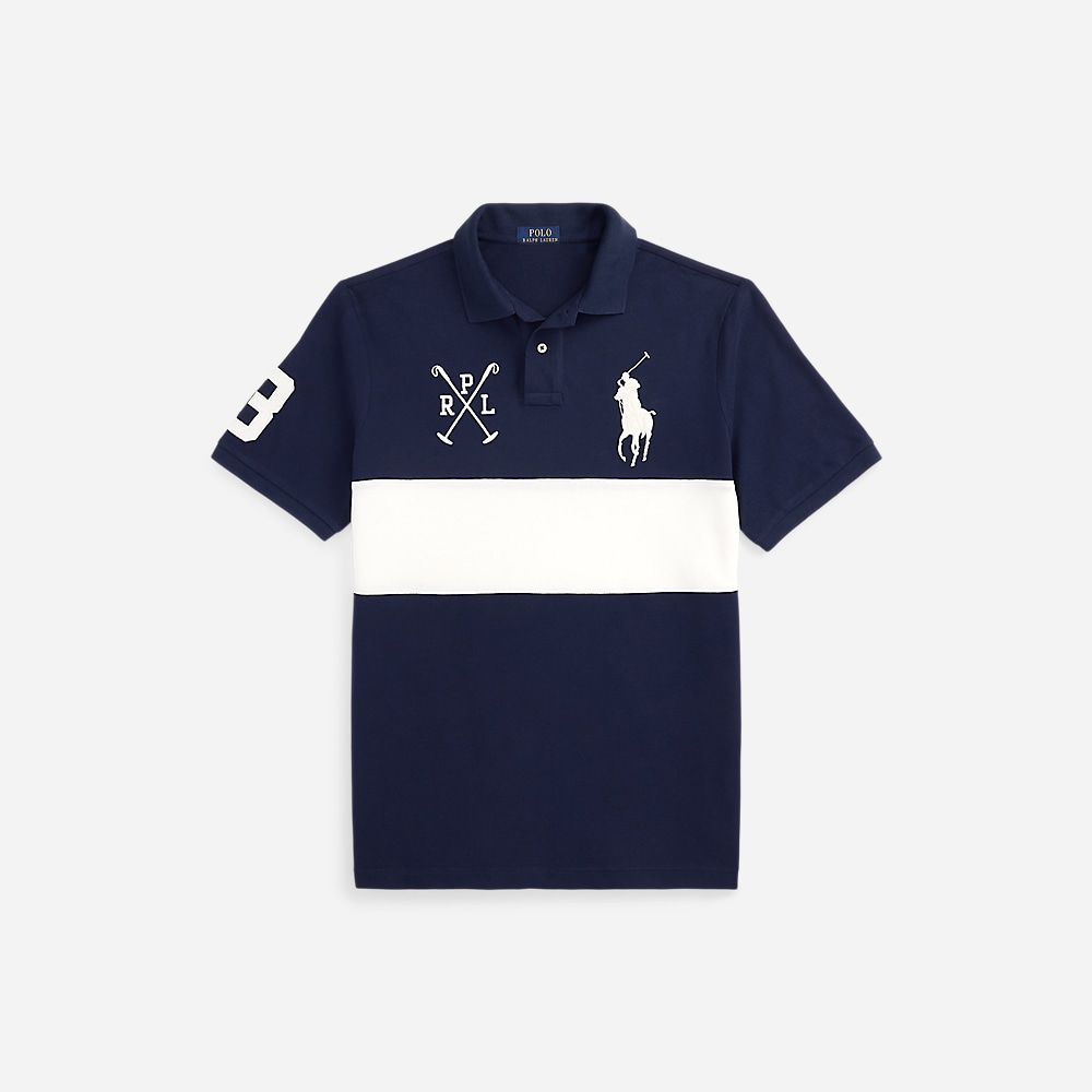 Custom Slim Fit Big Pony Mesh Polo Shirt - Newport Navy/Nevis
