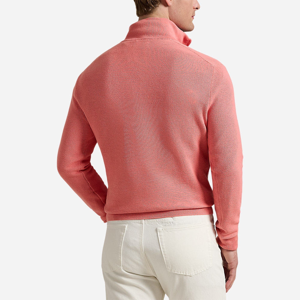 Mesh-Knit Cotton Quarter-Zip Sweater - Desert Rose
