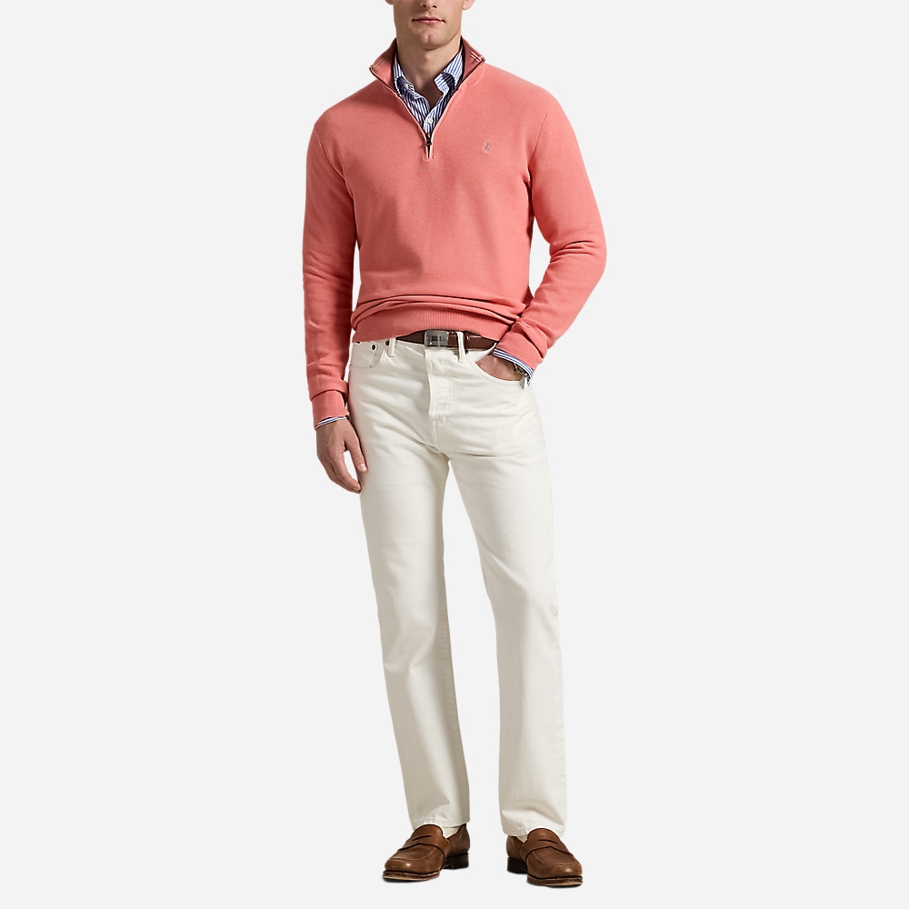 Mesh-Knit Cotton Quarter-Zip Sweater - Desert Rose