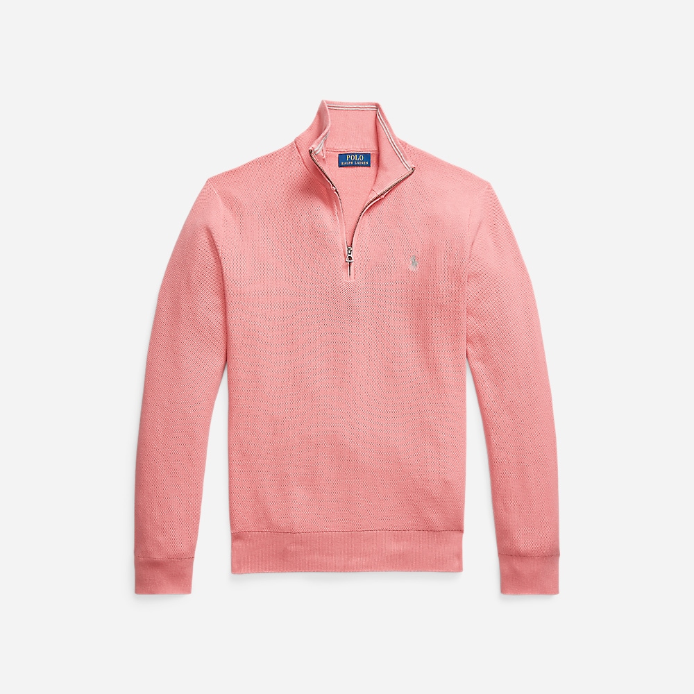 Mesh-Knit Cotton Quarter-Zip Sweater - Desert Rose