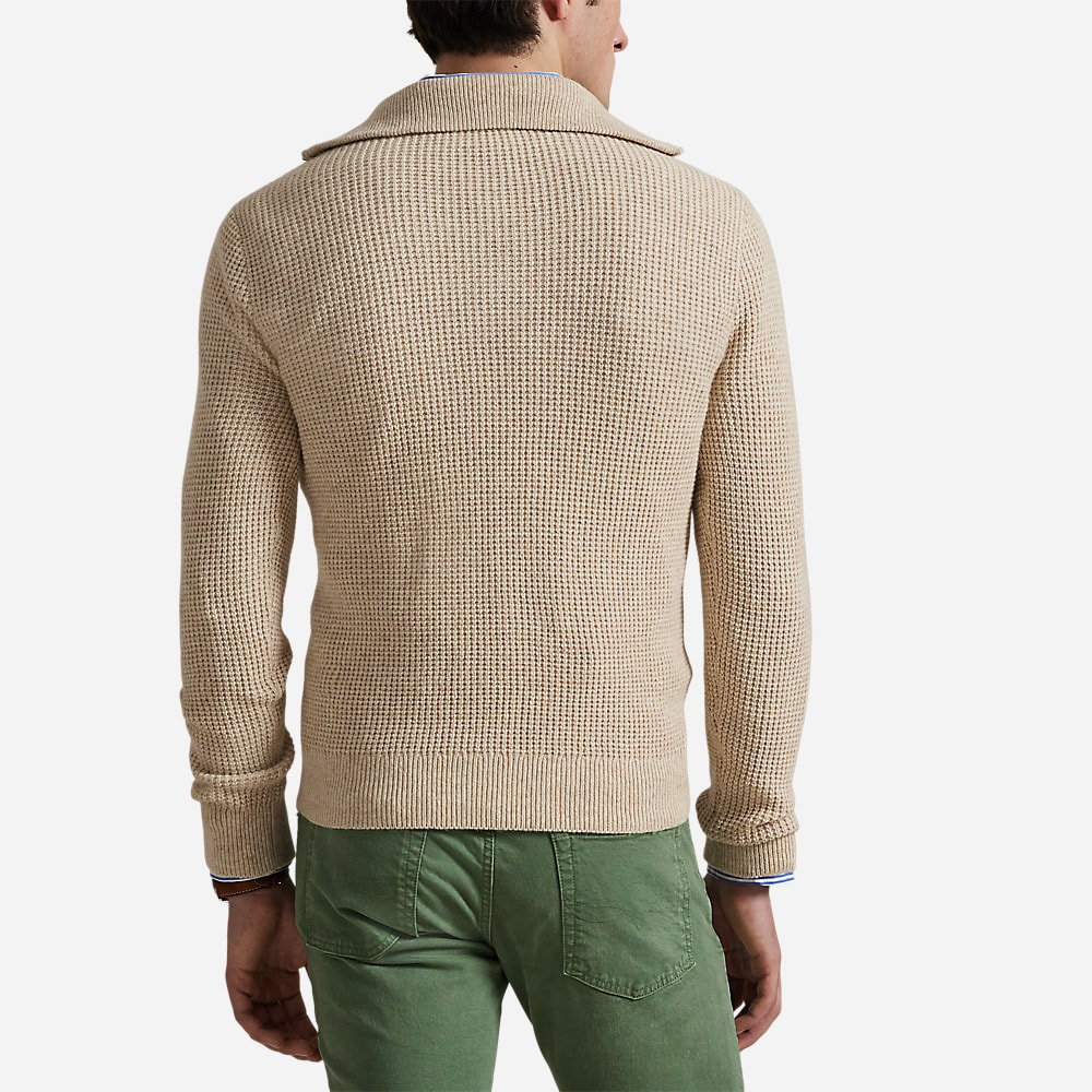Waffle Wool-Cotton Quarter-Zip Sweater - Natural Cream Hthr