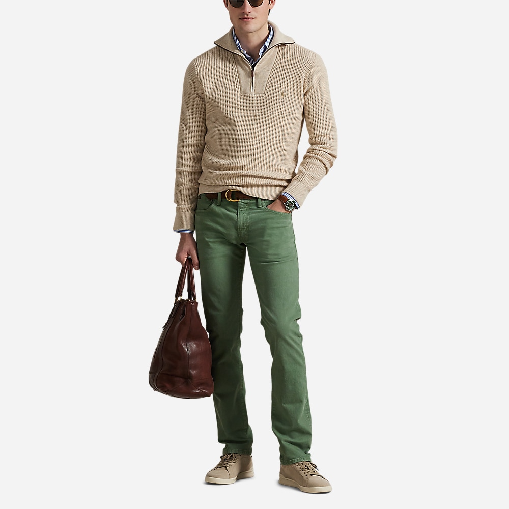Waffle Wool-Cotton Quarter-Zip Sweater - Natural Cream Hthr