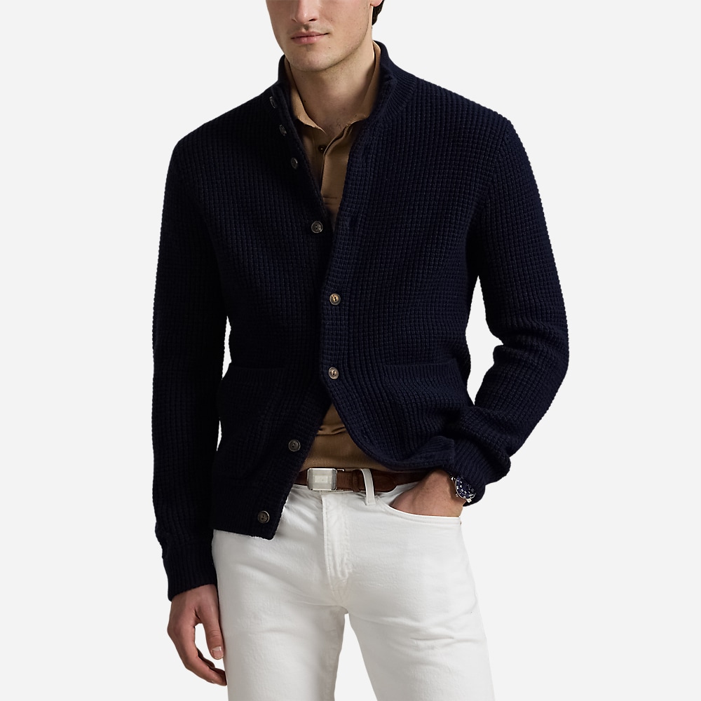 Waffle-Knit Wool-Cotton Cardigan - Hunter Navy