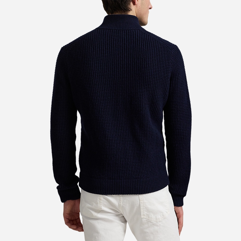 Waffle-Knit Wool-Cotton Cardigan - Hunter Navy
