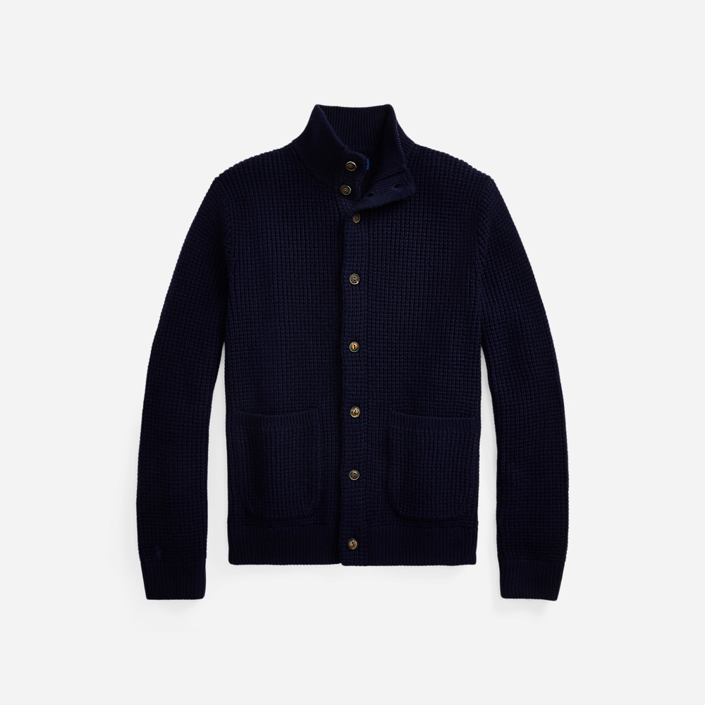 Waffle-Knit Wool-Cotton Cardigan - Hunter Navy