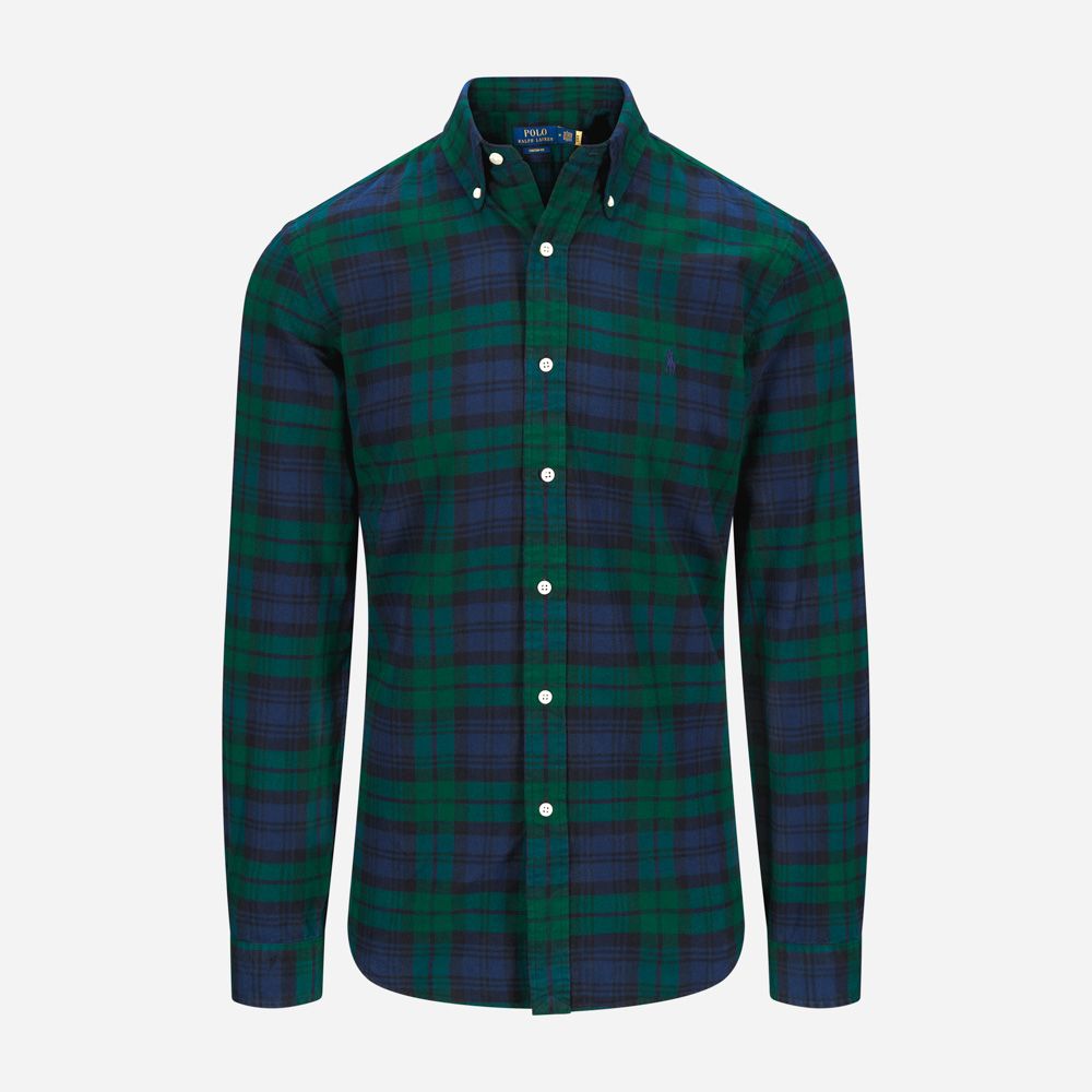 Custom Fit Tattersall Oxford Shirt - Navy/Green Multi