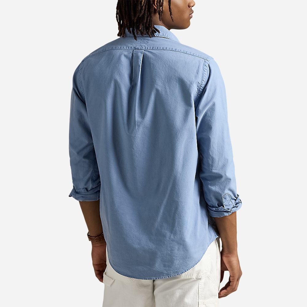 Slim Fit Garment-Dyed Oxford Shirt - Channel Blue