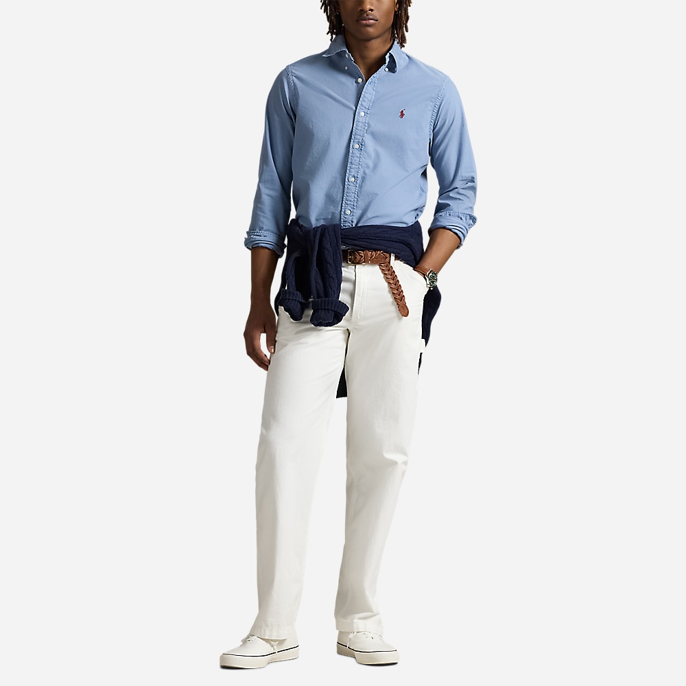 Slim Fit Garment-Dyed Oxford Shirt - Channel Blue