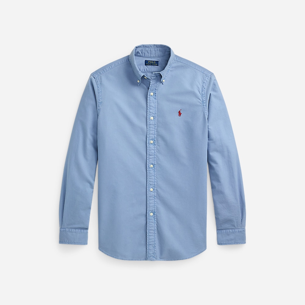 Slim Fit Garment-Dyed Oxford Shirt - Channel Blue