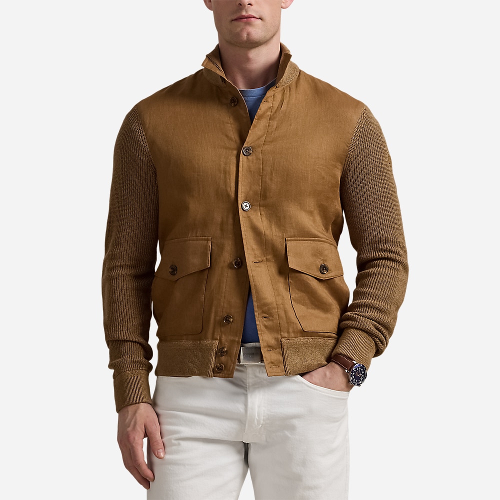 Hybrid Linen Cardigan - Brown Linen Combo