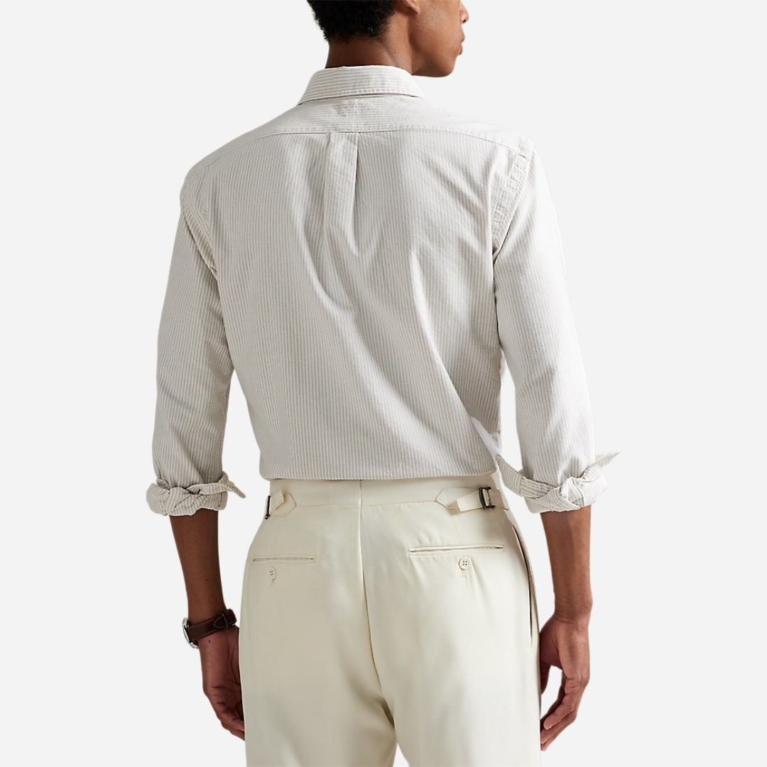 Slim Fit Striped Oxford Shirt - Coastal Beige/White