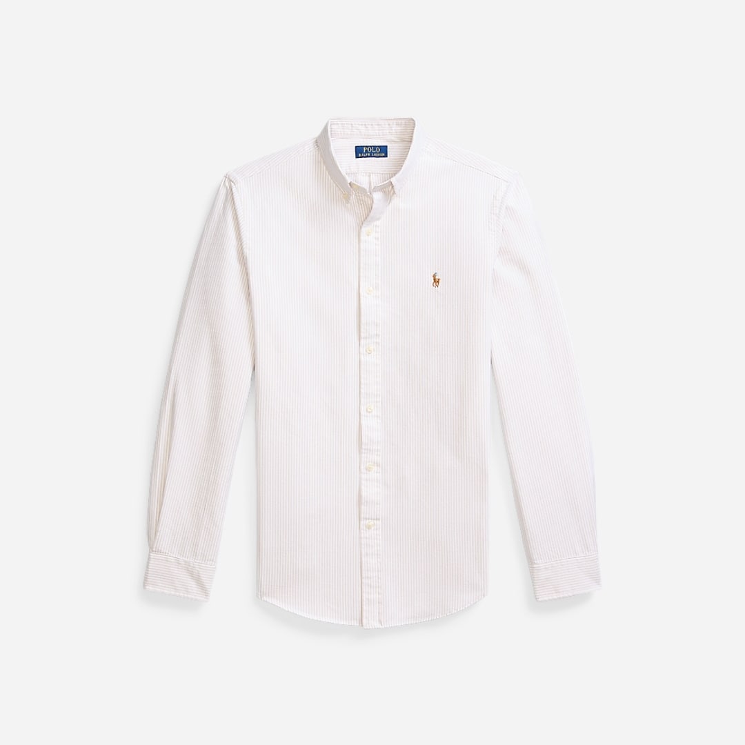 Slim Fit Striped Oxford Shirt - Coastal Beige/White