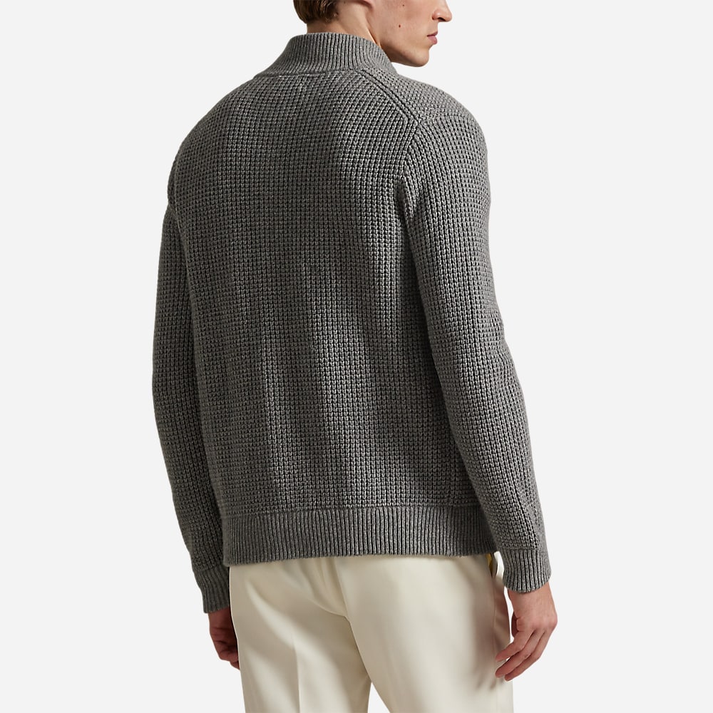 Waffle-Knit Wool-Cotton Cardigan - Fawn Grey Heather