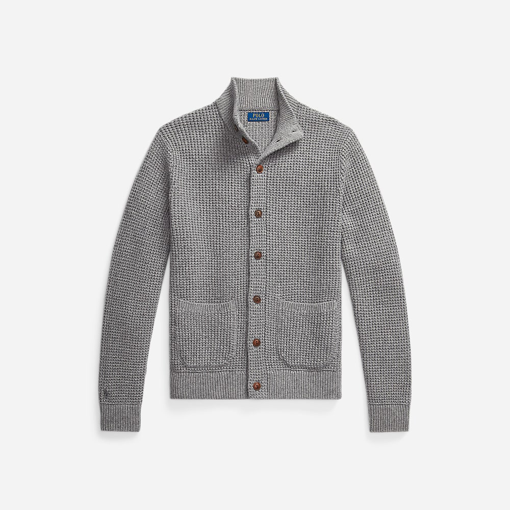 Waffle-Knit Wool-Cotton Cardigan - Fawn Grey Heather