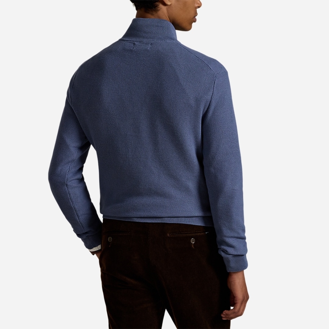 Mesh-Knit Cotton Quarter-Zip Sweater - Capri Blue