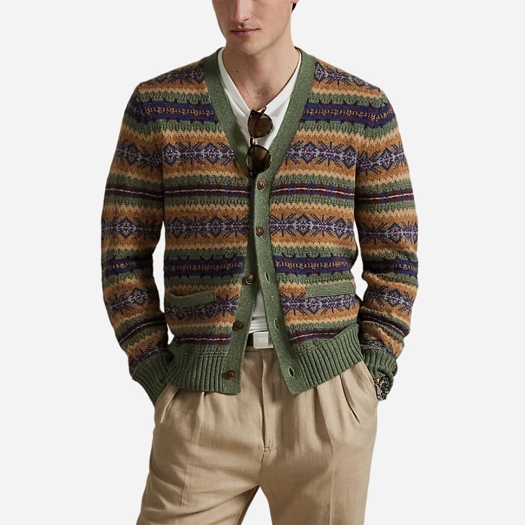 Fair Isle Cotton-Blend Cardigan - Green Combo
