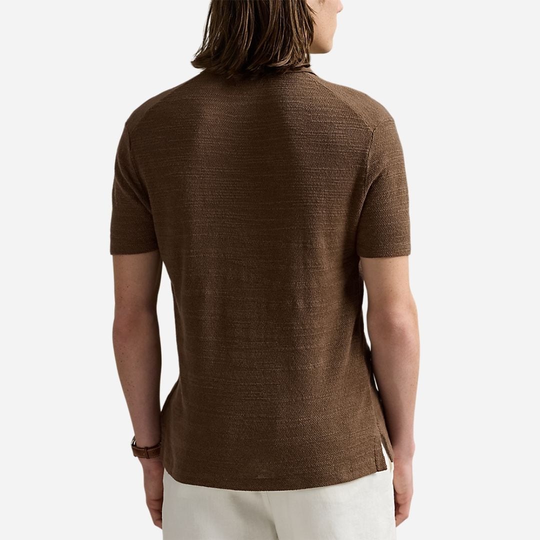 Textured Cotton-Linen Shirt Sweater - Fall Brown