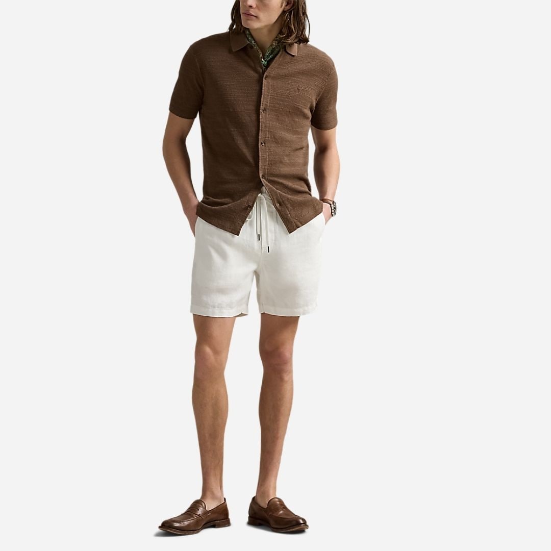 Textured Cotton-Linen Shirt Sweater - Fall Brown