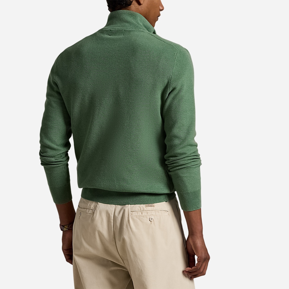 Mesh-Knit Cotton Quarter-Zip Sweater - Fatigue