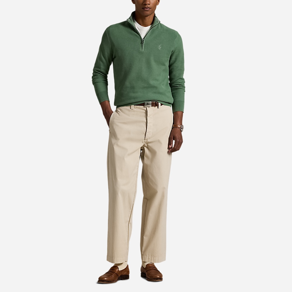 Mesh-Knit Cotton Quarter-Zip Sweater - Fatigue