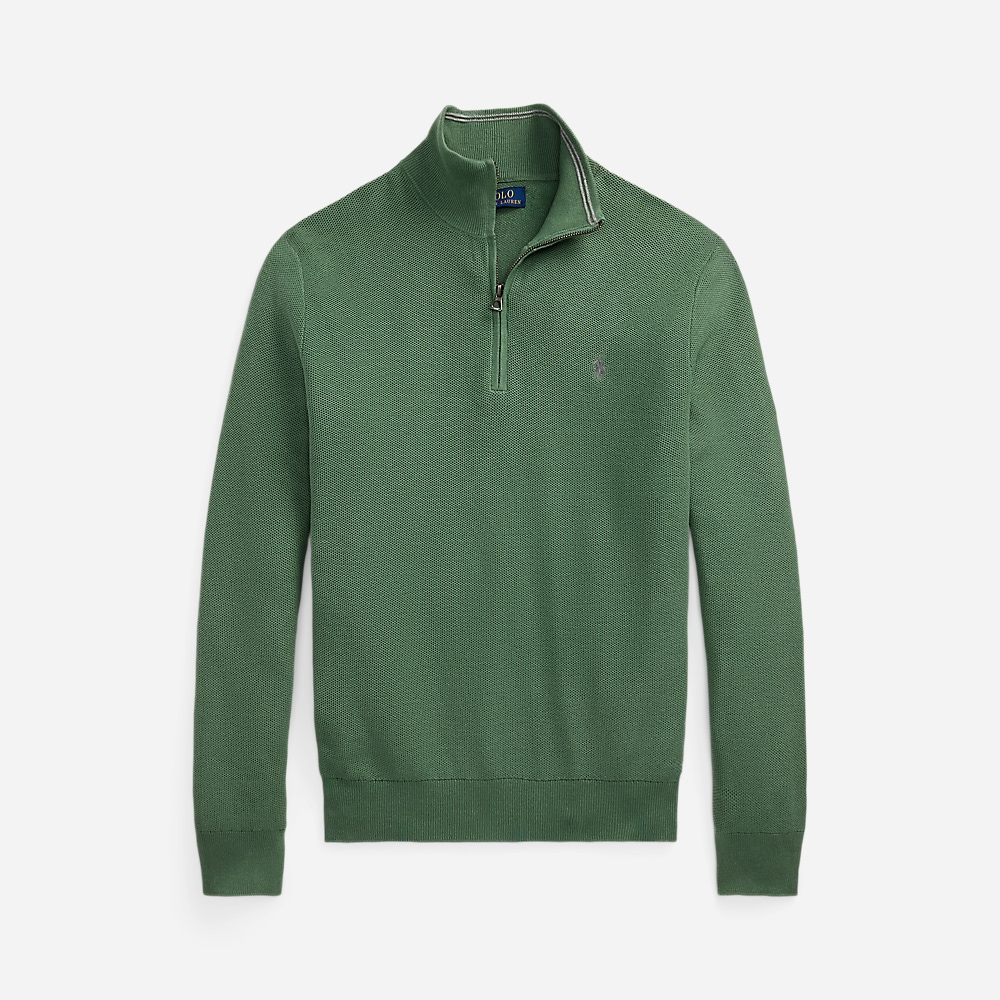 Mesh-Knit Cotton Quarter-Zip Sweater - Fatigue