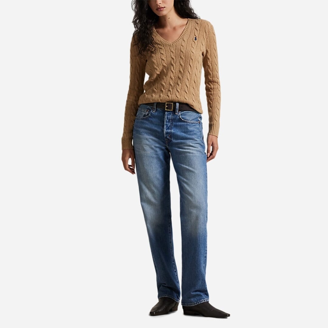 Cable-Knit Wool-Cashmere V-Neck Sweater - Collection Camel Melange