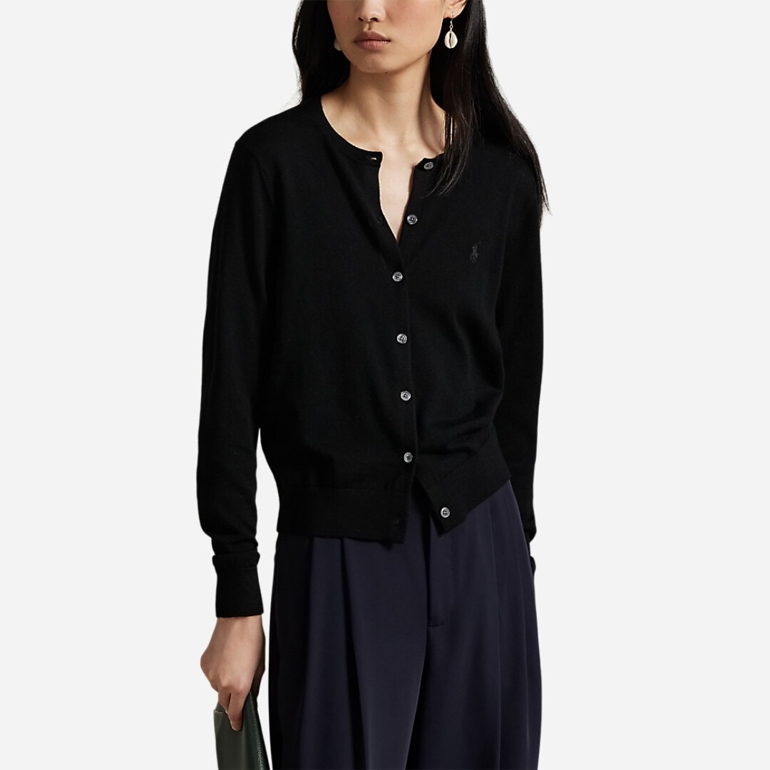 Wool Crewneck Cardigan - Polo Black