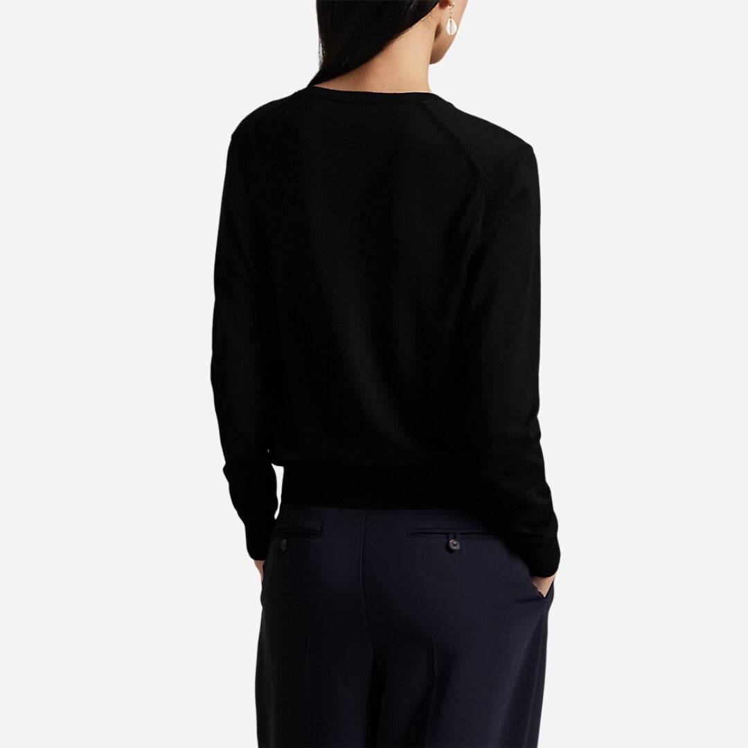 Wool Crewneck Cardigan - Polo Black