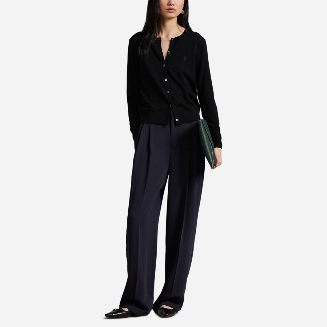 Wool Crewneck Cardigan - Polo Black