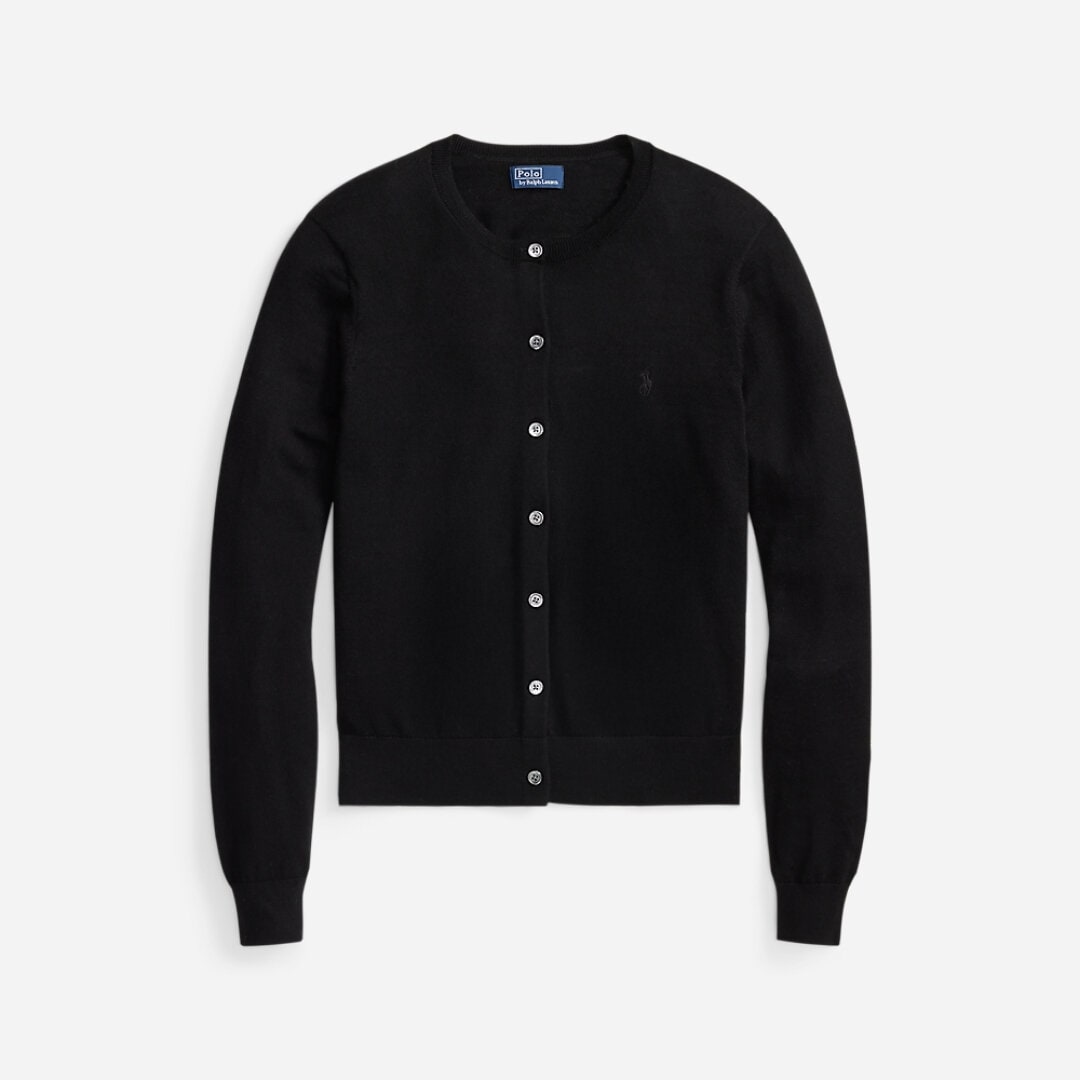 Wool Crewneck Cardigan - Polo Black