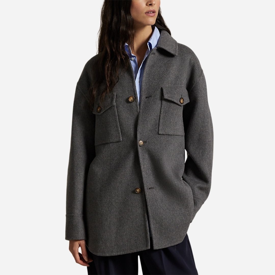 Double-Faced Wool Shirt Jacket - Gray Melange