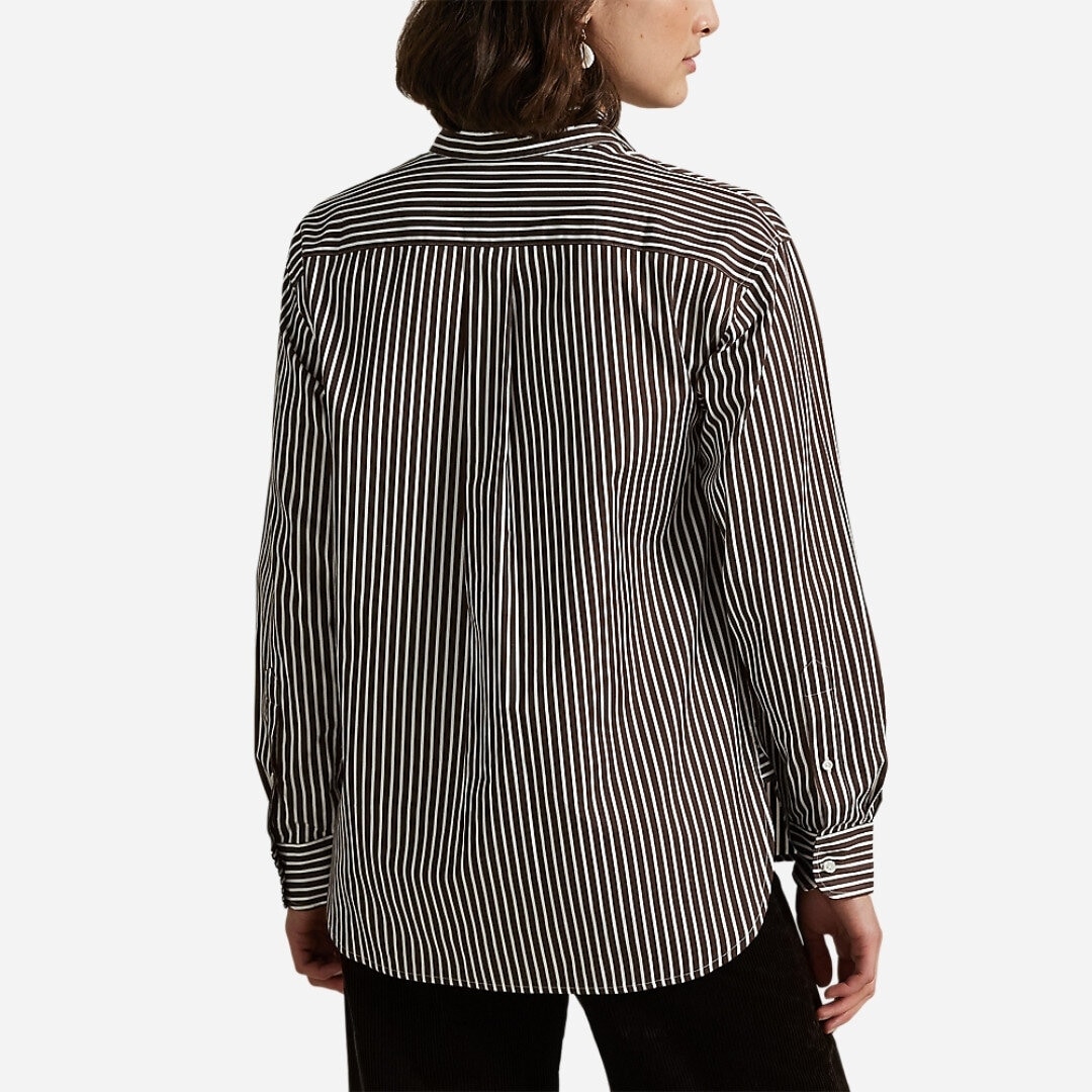 Relaxed Fit Striped Cotton Shirt - Brown/White