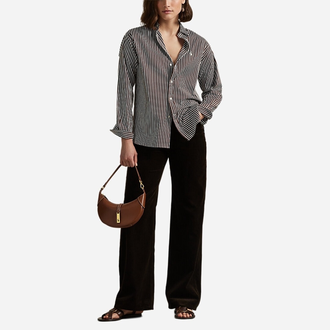 Relaxed Fit Striped Cotton Shirt - Brown/White